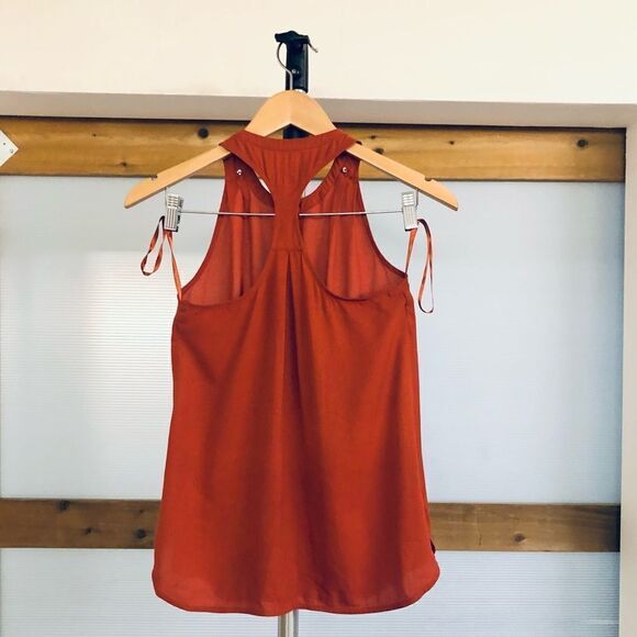 Banana REPUBLIC Burnt Orange Button Down Racerback Sleeveless Top /Sz Petite XXS - Picture 2 of 3